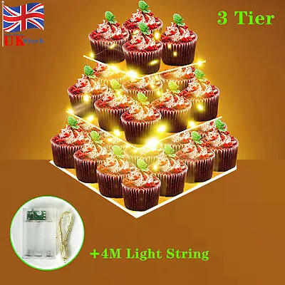 £15.99 • Buy 3 Tier Acrylic Cake Display Stand Cup Cake Hi Tea Party Holder + 4M Led Light UK