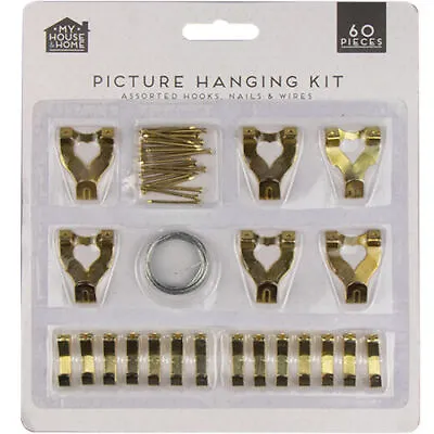 Picture Hanging Kit 60 Piece - Hooks Mirror Canvas Wire Nails Photo Hanging  • £2.89