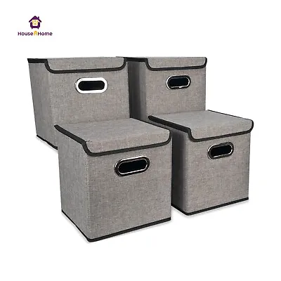 4X Folding Canvas Square Storage Utility Box Fabric Cube Basket Set Box With Lid • £15.95