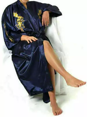 Men's Retro Silk Satin Kimono Robe Gown Bathrobe Dragon Gown Dress Hot • £18.80