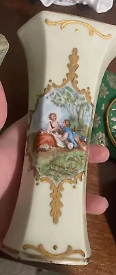 Vintage Hand-Painted Lamp Base Vase Czech Republic Rococo Courting Couple Gilt • $50