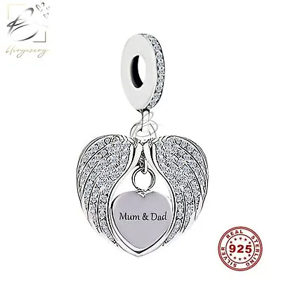 £16.95 • Buy 💖 Mum And Dad Angel Wings Love Heart Charm Genuine 925 Sterling Silver 💖