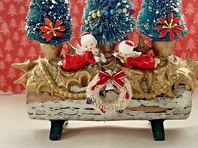 Vintage MCM Christmas Angel Bottlebrush Tree Yule Log Assemblage DECORATION • $106.25