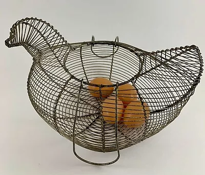 Vintage Wire Hen Egg Basket Moveable Handles Country Farmhouse Decor • $28.95