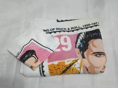 Vtg 2 Pc. NOS Postmark Set Of ELVIS PRESLEY Cotton Towel & Wash Cloth GRACELAND • $13.67