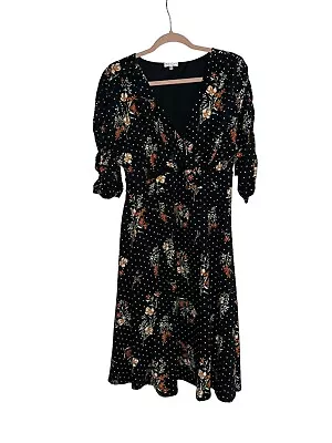 NWT Kiyonna Gabriella Black Floral Polka Dot Print Knit Dress Size 1X A Line • $39.99