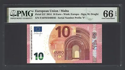 European Union/ Malta 10 Euro 2014 P21f Uncirculated Grade 66 • $39.99