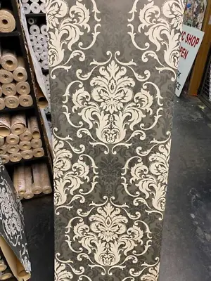 Debona Wallpaper Chelsea  Grey/black Cream  Damask 6212 • £19.99