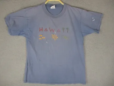 VTG Hawaii Shirt Mens Large Blue Short Sleeve Crewneck Faded Casual Gildan HEAVY • $2.40