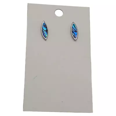 Abalone Shell Football Teardrop Earrings Silver Tone Drop Studs • $15