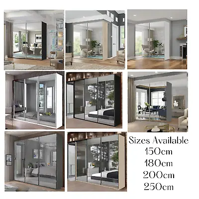 Modern FULL MIRROR Sliding Wardrobe 2/3 Doors - 4 Colours/4 Sizes UK EDMONTON • £389.99