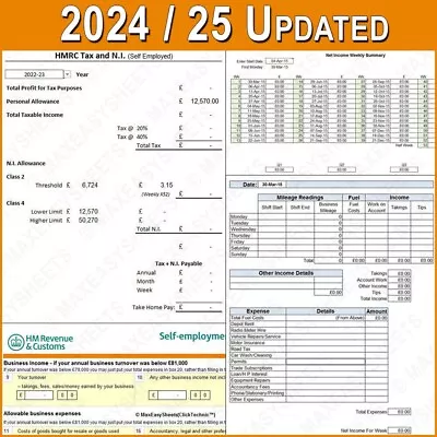 Cab Taxi Driver Log Book Record Daily Weekly Accounting Bookkeeping Spreadsheet • £5.99