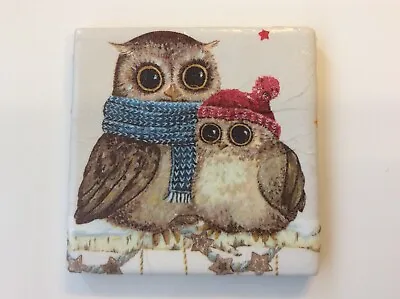 £3.50 • Buy Hand Decorated Ceramic Coaster Decoupaged Owls