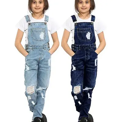 £14.99 • Buy Kids Girls Denim Dungaree Full Length Ripped Jeans Overall Fashion Jumpsuit