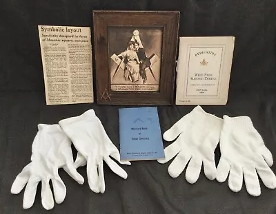 Vintage Lot Of Masonic Freemason Related Books Drawing Gloves And News Article • $15.95