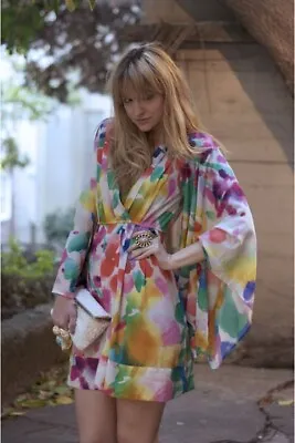 H&m Garden Collection Boho Kimono Tunic Rainbow Mini Dress Kaftan 12 14 8 40 • $105.79