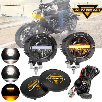 AUXBEAM 4  LED Light Driving Spotlights Combo Pods & Black Covers For Motorcycle • $106.98