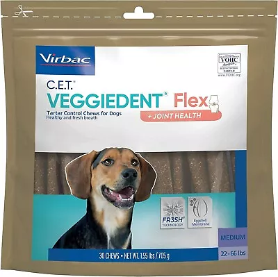 (30) Virbac Veggiedent Flex Tartar Control Joint Health Dog Chew Medium 22-66 Lb • $19.95