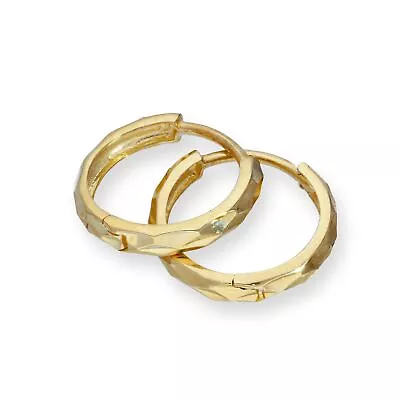 9ct Gold Faceted Huggie Hoops Earrings Patterned Textured Plain Simple • £59