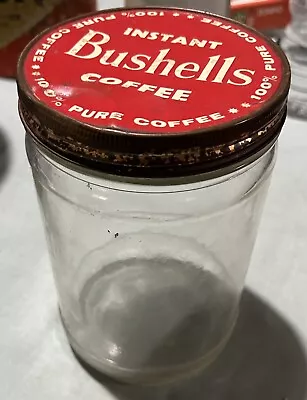 Large Vintage Instant Bushells Coffee Glass Jar 100% Pure Coffee Collectible • $18