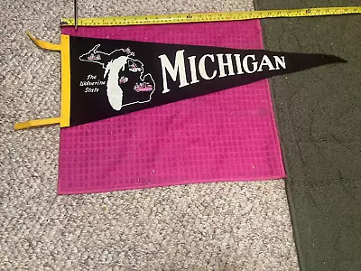 VTG MICHIGAN SOUVENIR Pennant AUTOMOBILE Car AUTO The Wolverine State FISHERMAN • $14.69