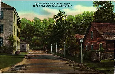 Spring Mill Village Street Scene Mitchell IN Linen Unused Postcard 1940s • $5.85