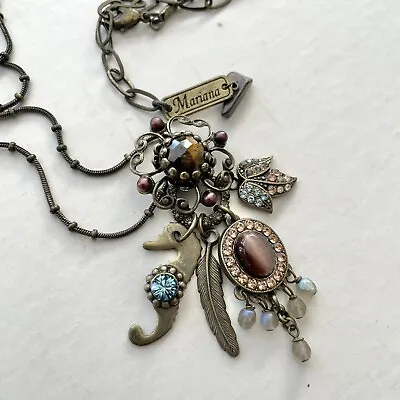 Mariana Multi Charm Pendant Necklace Seahorse Feather Swarovski Crystals • $58