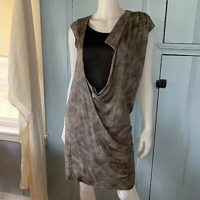 VPL Asymmetric Dress Small Sheer Silk Inset BodyCon Textured Viscose Brown 0 • $39.99