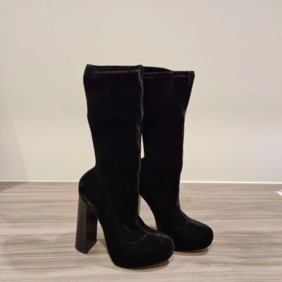 $180 • Buy Alexander Wang Black Alana Velvet Platform Boots Size 38- New With Box