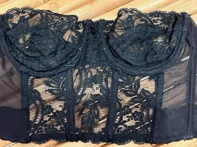 VINTAGE By FLEUR DE LACE  SMOOTHIE CORSET BRA BLACK LACE 34C • $7.50