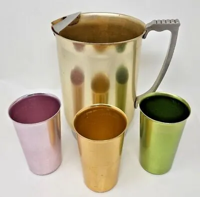 Vtg Cups & Pitcher 3 Anowar Aluminum Metal Anodized Cups Unmarked Pitcher U93 • $29.99