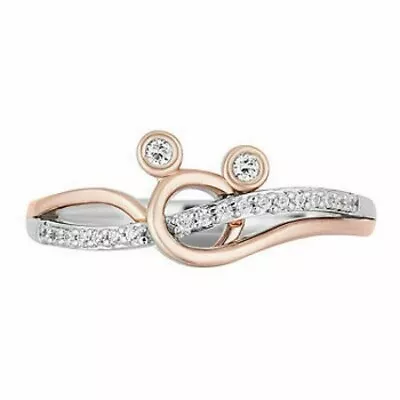 Twisted Mickey & Minnie Mouse Face Real Moissanite Ring 14k White Gold Plated • $129.59