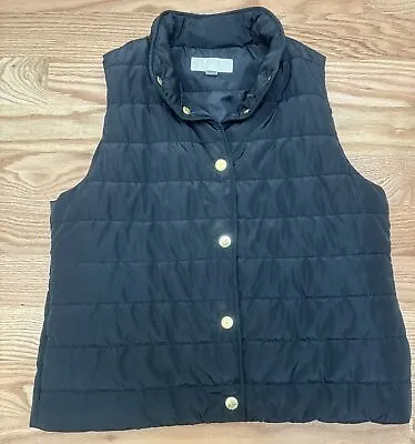 MICHAEL KORS Basics Black Gold MK Button Logo Quilted Puffer Vest Size Large • $25