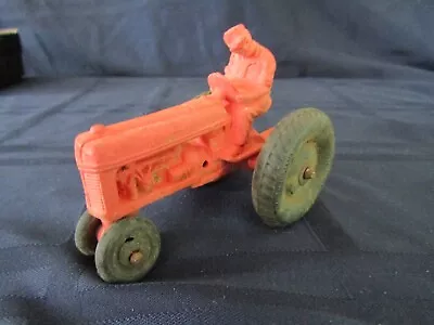 Vintage Rubber Auburn Red Tractor W/ Farmer ~ 3 1/8  X  3 1/4  • $15.95