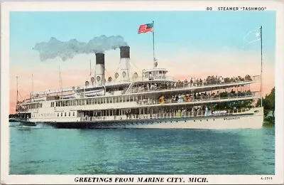 Steamer 'Tashmoo' Ship Marine City Michigan Greetings Unused Postcard H48 • $13.49