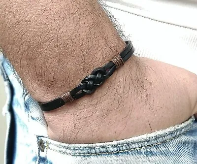 Viking Black Mens Bracelet Unisex Bracelet Infinity Knot Bracelet Celtic • $19.90