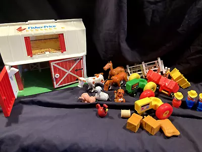 Vintage Fisher Price Toys Barnyard BARN Animals Fence Farmers People Tractor1986 • $39.99