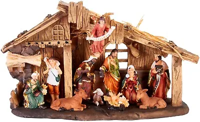 Nativity Crib Scene 11 Figures Stable 32 Cm Hand Painted Christmas Decoration • £39.99