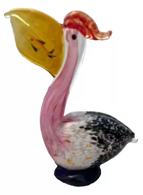 Art Glass Paperweight Murano Style Hand Blown Pelican With Fish In Mouth 7.5  • $25