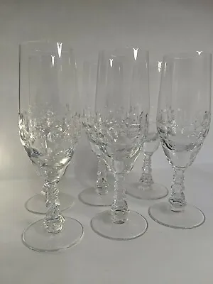 Set Of 6 Beautiful Cut Crystal Champagne Flutes Glasses Bubble (Dot) Design EXC • $42.95