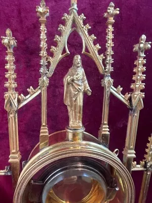 Antique French Rare Gilt Bronze Cross Monstrance & Silver Vermeil Luna 19th C • $3195