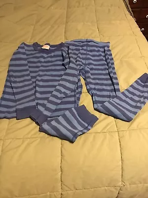 HANNA ANDERSSON Pajamas Blue/navy Striped Long Johns-130cm(sz.8)-VG • $12