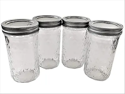 $22.26 • Buy Mason  Jelly Jars Regular Mouth-12 Oz Each -Quilted Crystal Style 4 Set