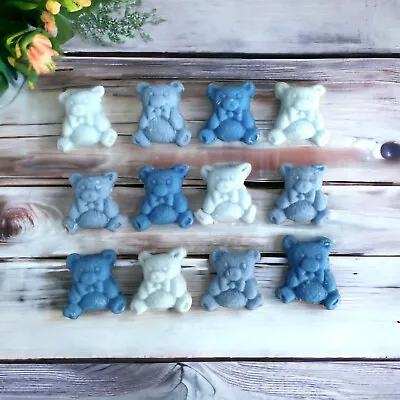 12 Blue Edible Fondant Teddy Bears Cake Decorations Cake Toppers Baby Shower Boy • £5.99