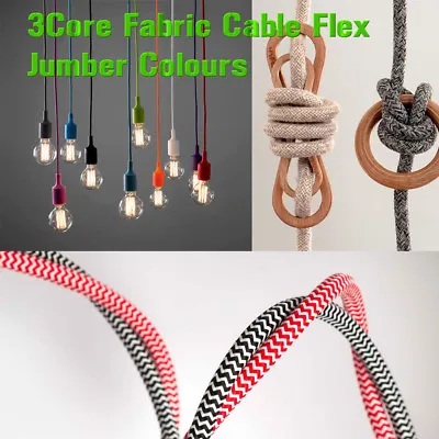 Vintage Italian Braided Cable 3 Core Electric Cable Wire Fabric Lamp Cord Flex • £3.19