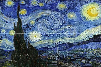 Starry Night By Van Gogh Tile Mural Kitchen Bathroom Backsplash Marble Ceramic • $166.50