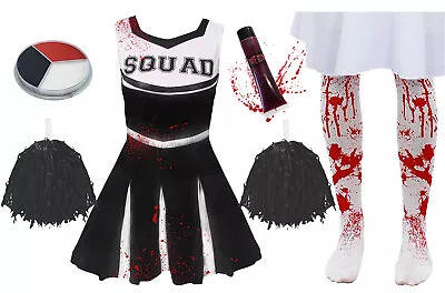 Girls Black Zombie Cheerleader Childs School Fancy Dress Costume Halloween Teen • £12.99