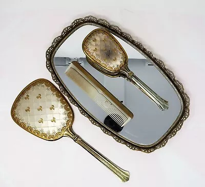 Antique Vanity Dresser Set Mirror Tray Hand Mirror Brush & Comb • $45