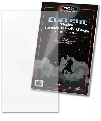 Current Mylar Comic Book Bags 2 Mil 50 BCW Archival Polyester Semi Rigid Sleeve • $24.37