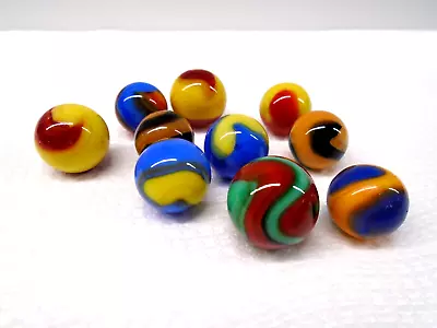 VINTAGE (10) AKRO AGATE 2 COLOR CORKSCREW GLASS MARBLES! .63 - .74inches! • $61.77